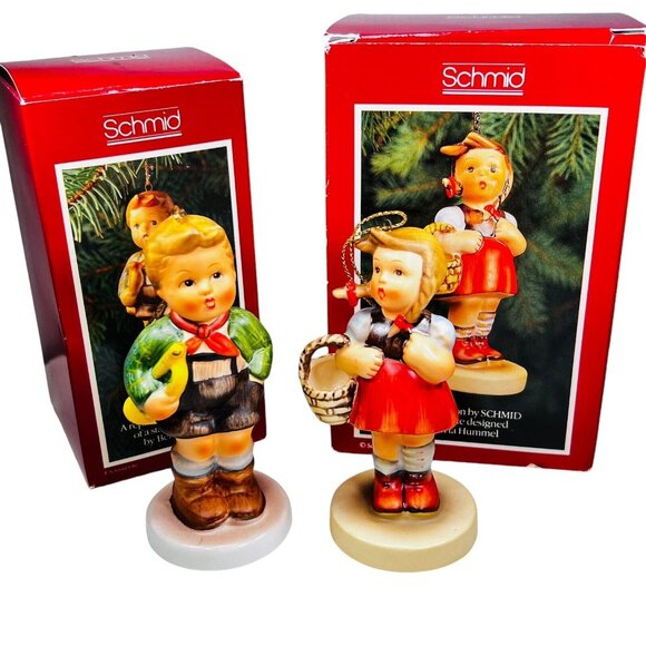 Schmid Christmas Ornament Figurine Hark the Herald 1983 Sweetheart 1984 Set of 2 - Picture 1 of 16